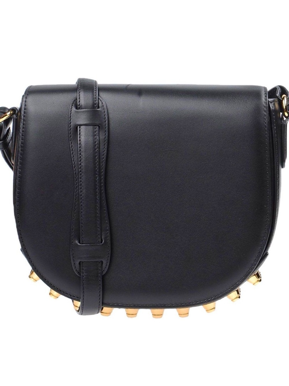 Alexander Wang Black Leather Crossbody Saddle Bag Gold studded